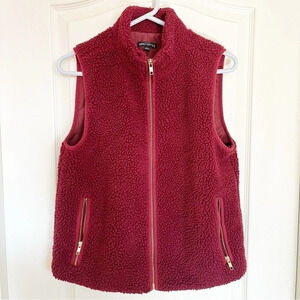 J. Crew Mercantile Cherry Red Fleece Teddy Bear Full Zip Up Vest Size Small